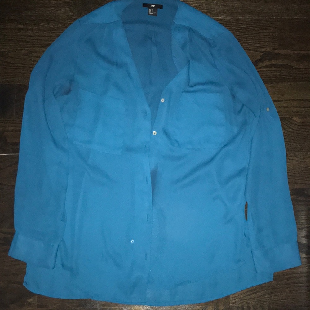 Teal button down blouse